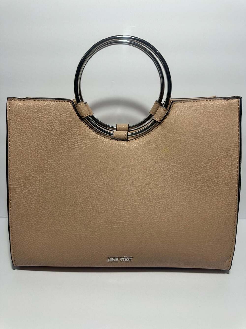 Nine West Beige Pebbled Faux Leather Ring Handle Handbag